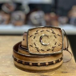 Guadalajara Western Wear Cuadra Flame Orix Modern Ostrich Leather Belt Men