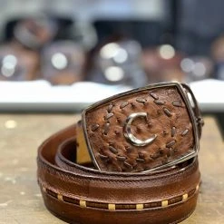 Guadalajara Western Wear Cuadra Moroni Castaño Modern Ostrich Leather Belt