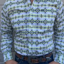 Guadalajara Western Wear Ariat Archer White/Green Fitted Fit Shirt