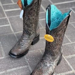 Guadalajara Western Wear Corral Boots Women's Black Hand Tooled Square Toe Boot