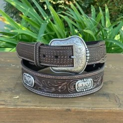 Guadalajara Western Wear Ariat Men Floral Concho Leather Belt