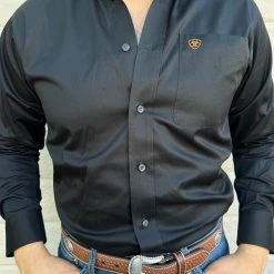Guadalajara Western Wear Men Ariat Solid Twill Black/Bronze Classic Long Sleeve Shirt