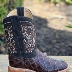 Guadalajara Western Wear Men Pirarrucu Print Brown Wide Square Toe Cowboy Boots