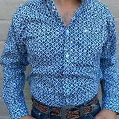 Guadalajara Western Wear Ariat Eliot Blue Fitted Long Sleeve Shirt