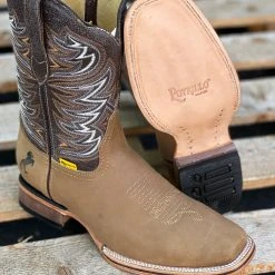 Guadalajara Western Wear Light Brown Semi Wide Square Toe Cowboy Boots Men