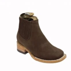 Guadalajara Western Wear White Diamond Kid Square Toe Suede Brown Ankle Boot