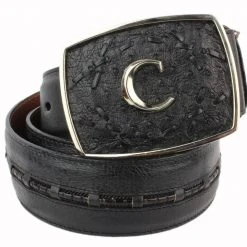 Guadalajara Western Wear Cuadra Black Modern Ostrich Leather Belt Men