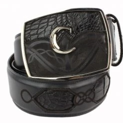 Guadalajara Western Wear Men Cuadra Black Modern Caiman Leather Belt