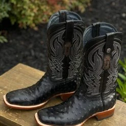 Ariat Tanner Mark Black Ostrich Print Wide Square Toe Cowboy Boot Men