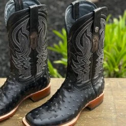 Ariat Tanner Mark Black Ostrich Print Wide Square Toe Cowboy Boot Men