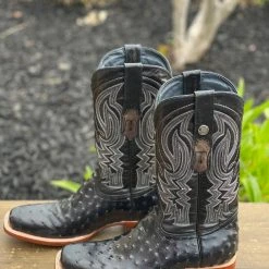 Ariat Tanner Mark Black Ostrich Print Wide Square Toe Cowboy Boot Men