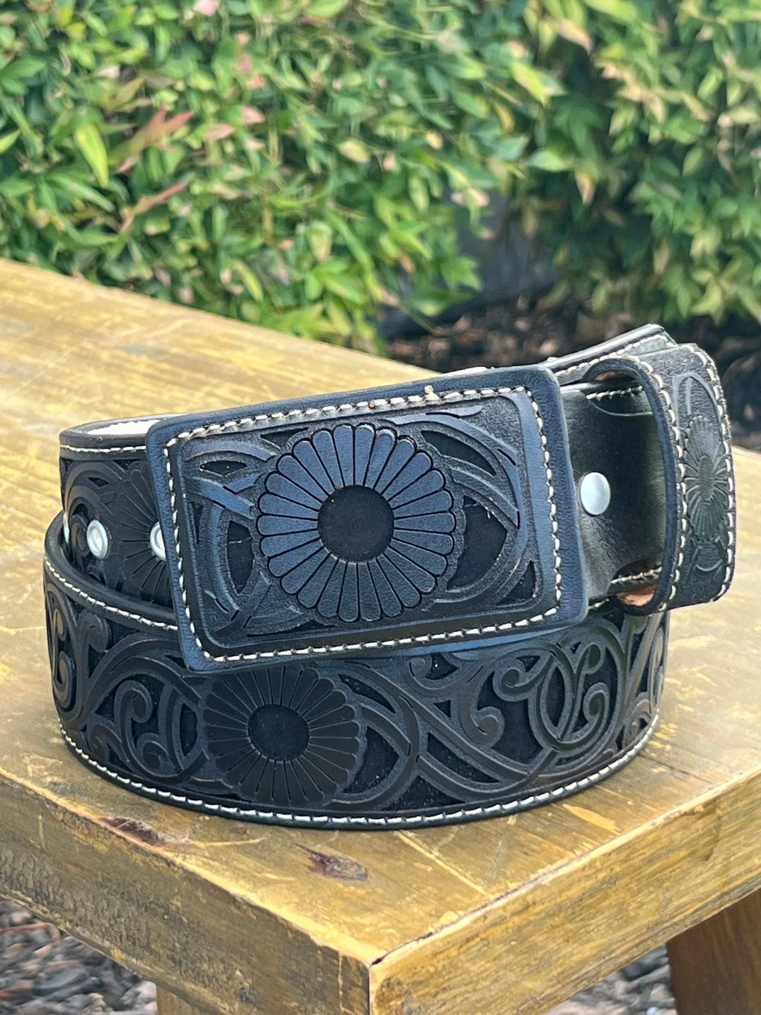 Guadalajara Western Wear Lazer Cut Leather Belt - Negro (Black) / Negro (Black) Men 3 Guadalajara Western Wear Lazer Cut Leather Belt - Negro (Black) / Negro (Black) Men