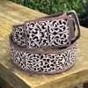 Guadalajara Western Wear Flor Lazer Cut Leather Belt - Cafe (Brown) / Blanco (White)