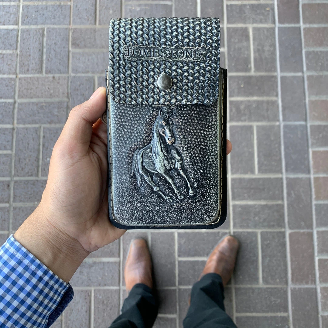 Guadalajara Western Wear Accessories Tombstone Leather Tooled Black Horse Cell Phone Case 3 Guadalajara Western Wear Accessories Tombstone Leather Tooled Black Horse Cell Phone Case