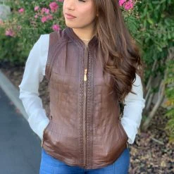 Guadalajara Western Wear Cuadra Bovine Engraved Design Leather Vest Women