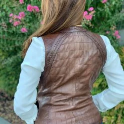 Guadalajara Western Wear Cuadra Bovine Engraved Design Leather Vest Women