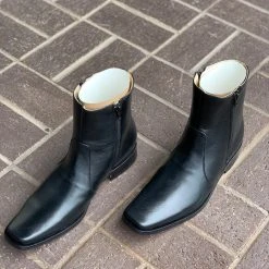 Guadalajara Western Wear El Besserro Double Zipper Black European Square Toe Ankle Boot Men