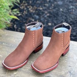 Guadalajara Western Wear Los Altos Women Wide Square Square Toe Chedron Suede Ankle Boot