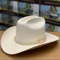 Guadalajara Western Wear Tombstone 1000x Johnson (Copa Alta) With Genuine Winter White Ostrich Leather Band Men