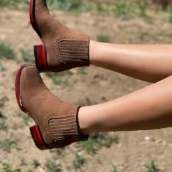 Guadalajara Western Wear Los Altos Women Wide Square Square Toe Taupe Suede Ankle Boot