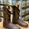 Reywelt Men Reyme Dark Brown Caiman Print Leather Sole Wide Square Toe Cowboy Boot