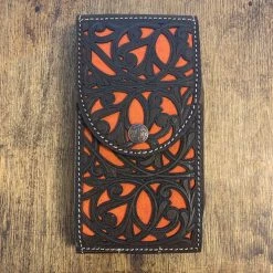 Guadalajara Western Wear Accessories Leather Tooled Dark Brown / Honey Cell Phone Case