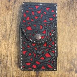 Guadalajara Western Wear Leather Tooled Black / Red Cell Phone Case
