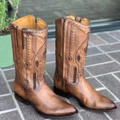 Guadalajara Western Wear Cuadra Almond Deer With Side Zipper Semi Oval Toe Cowboy Boots