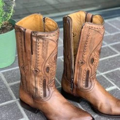 Guadalajara Western Wear Cuadra Almond Deer With Side Zipper Semi Oval Toe Cowboy Boots