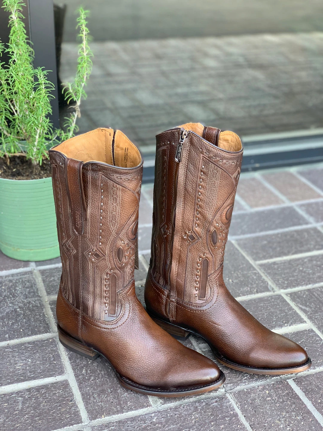 Guadalajara Western Wear Cuadra Brown Copenage Deer With Side Zipper Semi Oval Toe Cowboy Boots Men 5 Guadalajara Western Wear Cuadra Brown Copenage Deer With Side Zipper Semi Oval Toe Cowboy Boots Men