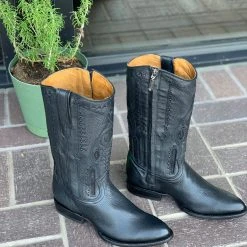 Guadalajara Western Wear Cuadra Black Deer With Side Zipper Semi Oval Toe Cowboy Boots