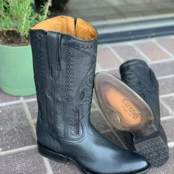 Guadalajara Western Wear Cuadra Black Deer With Side Zipper Semi Oval Toe Cowboy Boots