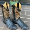 Reywelt Reyme Dark Grey Caiman Print Leather Sole Wide Square Toe Cowboy Boot