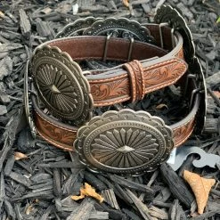 Guadalajara Western Wear Ariat Women's Brown Tooled Concho Belt Leather