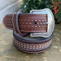 Guadalajara Western Wear Nocona Western Belt Mens Braided Inlay Basketweave Tooled
