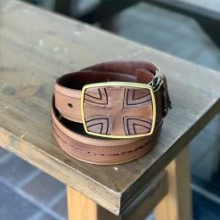 Guadalajara Western Wear Cuadra Almond Modern Cross Leather Belt Men