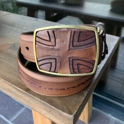 Guadalajara Western Wear Cuadra Almond Modern Cross Leather Belt Men