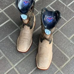 Guadalajara Western Wear Wild West Mocha Ostrich Belly Wide Square Toe Cowboy Boots Men