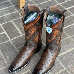 Guadalajara Western Wear Men Wild West Faded Brown Ostrich European Square Toe Cowboy Boots