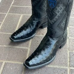 Guadalajara Western Wear Men Wild West Black Ostrich European Square Toe Cowboy Boots