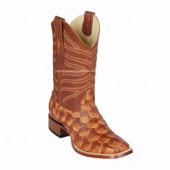 Guadalajara Western Wear Los Altos Cognac Matte Piraruccu Wide Square Toe Cowboy Boots Men