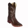 Guadalajara Western Wear Los Altos Brown Pieced Vamp Caiman Belly Wide Square Toe Cowboy Boots