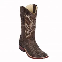 Guadalajara Western Wear Los Altos Sanded Brown Caiman Belly Wide Square Toe Cowboy Boots