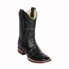 Guadalajara Western Wear Men Los Altos Black Aligator Hornback Wide Square Toe Cowboy Boots