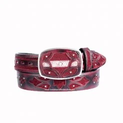 Guadalajara Western Wear King Exotic Faded Burgundy Stingray Modern Western Leather Belt Men