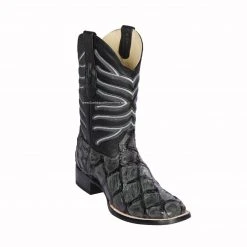 Guadalajara Western Wear Los Altos Glossy Gray Piraruccu Wide Square Toe Cowboy Boots