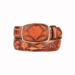 Guadalajara Western Wear Men King Exotic Cognac Elephant Modern Western Leather Belt