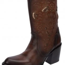 Guadalajara Western Wear White Diamond Brown Round Toe Short Women Boot