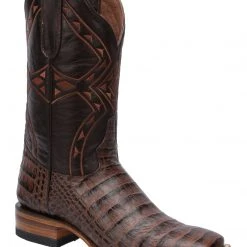 Guadalajara Western Wear White Diamond Caiman Belly Print Square Toe Men's Boots - Brown