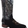 Guadalajara Western Wear White Diamond Suede Square Toe Men's Boots - Black